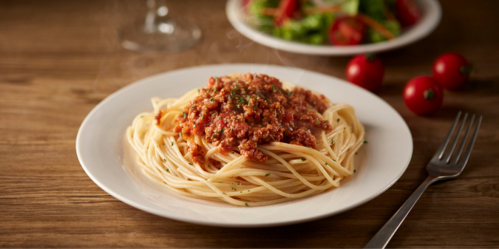 spaghetti med köttfärssås middag